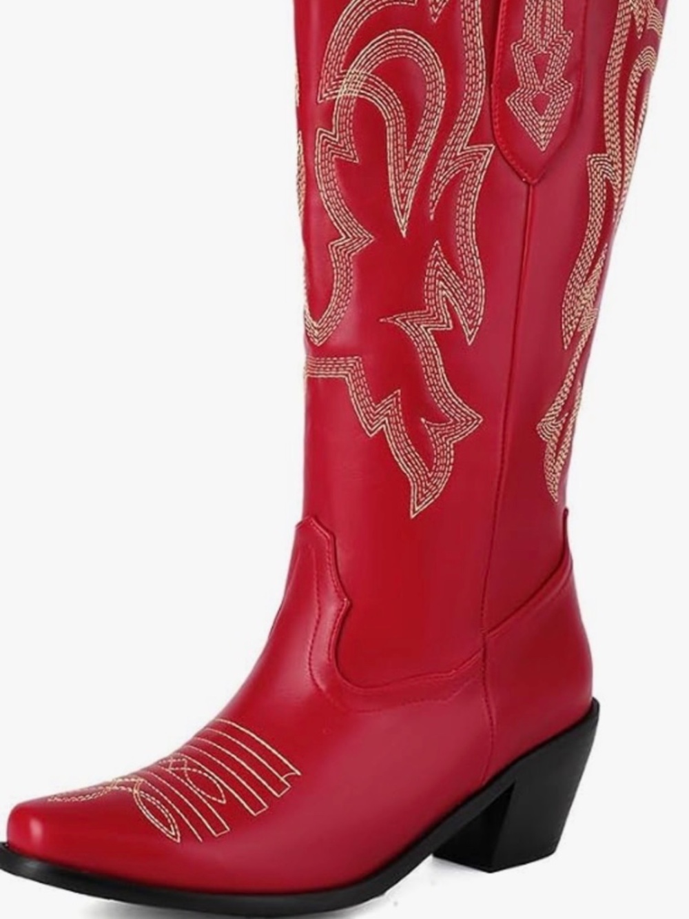 S44 MRKEWUNEY Classic Red Cowboy Boots for Women Pointed Toe Cowgirl Boots 9.5